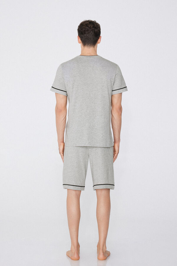 Piped Basic Short Cotton Pyjamas with Pocket  