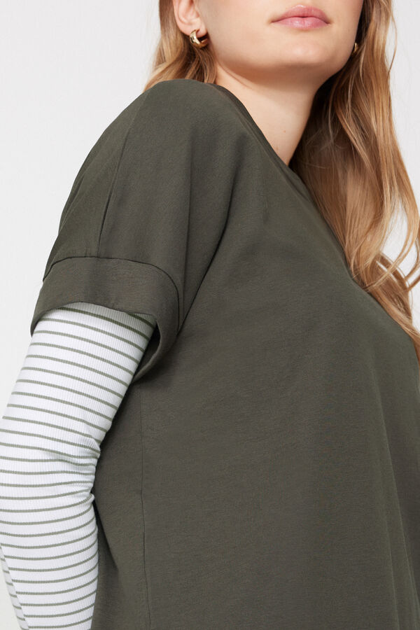 Cotton T-Shirt with Kimono Turn-Up  