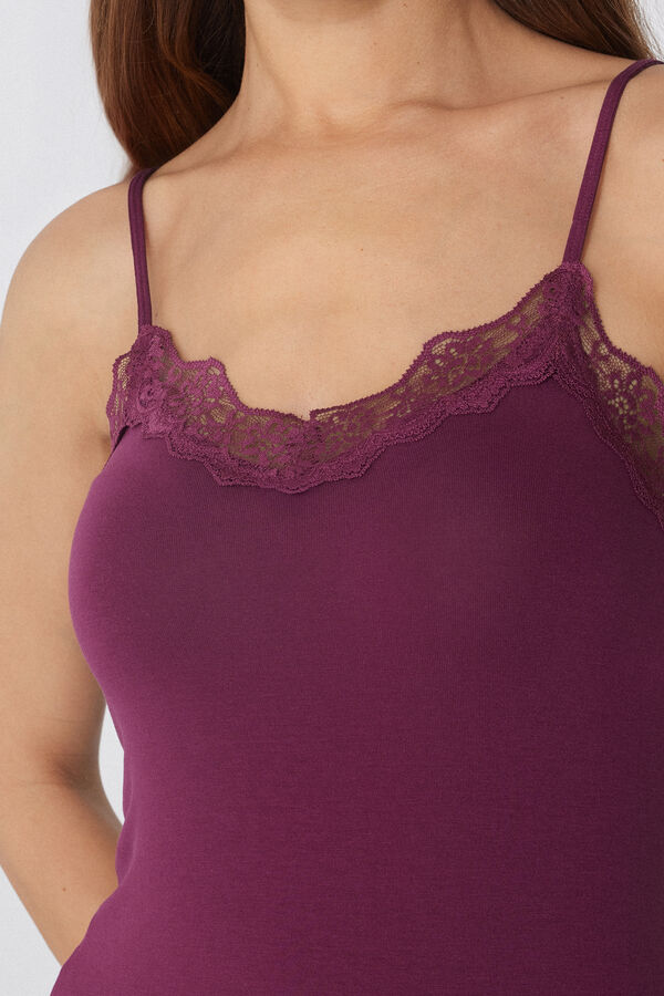 D&eacute;bardeur Bretelles Fines Col en V Viscose Dentelle  