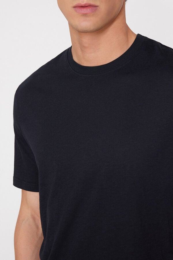 T-Shirt Girocollo in Cotone e Lino  