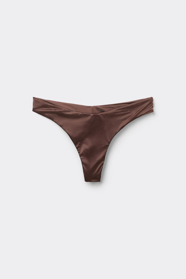 Choco Shiny Glam Rounded High-Cut Brazilian Bikini Bottoms  