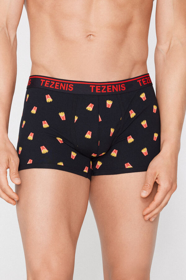 Printed Cotton Boxers with Contrasting Trim and Logo  