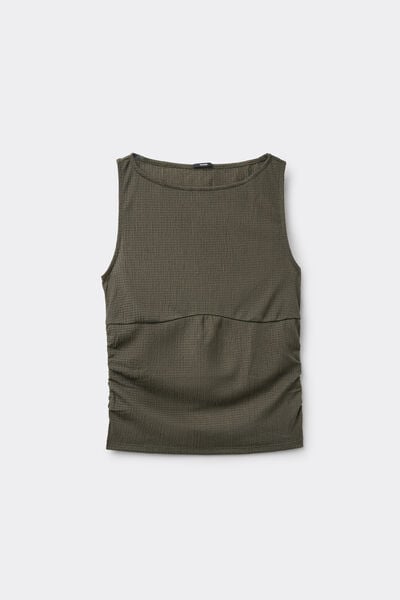 Kurzes Ripptop mit breiten Tr&auml;gern Crinkle