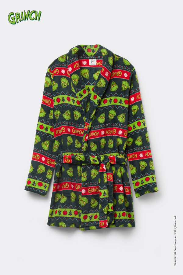Christmas Grinch Light Fleece Dressing Gown  