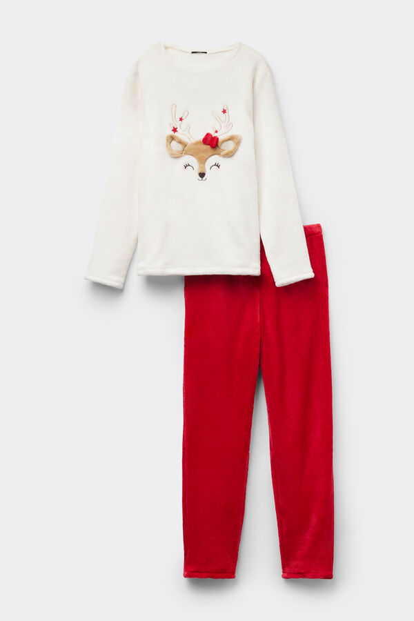 Reindeer Patch Long Fleece Pyjamas  