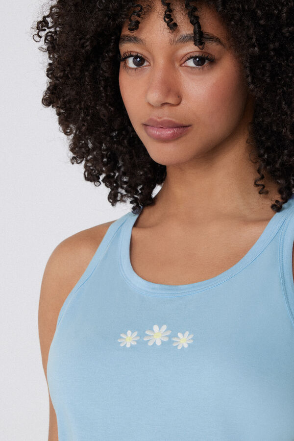 Canotta Spalla Larga Cotone con Ricamo  