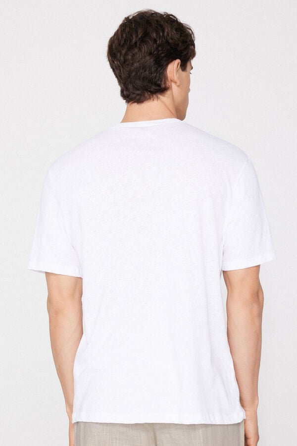 T-Shirt Girocollo in Cotone e Lino  