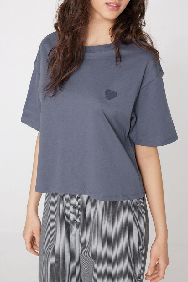 Pyjama Long Manches Courtes en Coton et Toile  