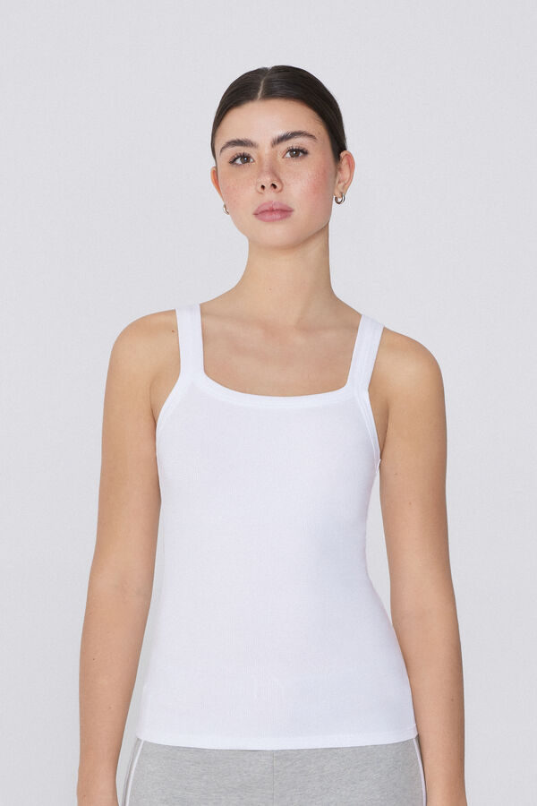 Canotta Scollo Squadrato in Cotone a Costine  