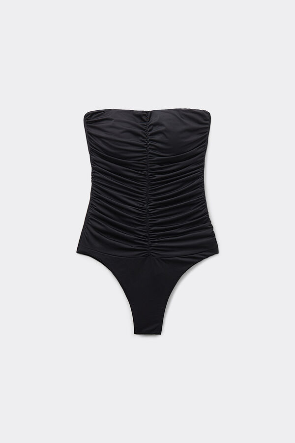 Center Ruched Recycled Molded Bandeau One-Piece Swimsuit  