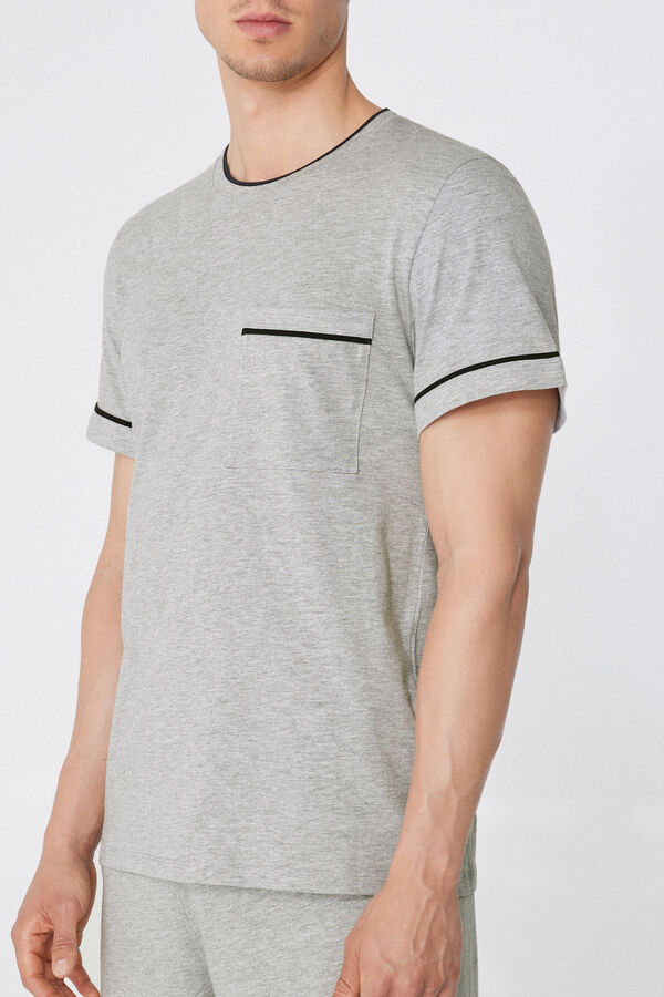 Piped Basic Short Cotton Pyjamas with Pocket  