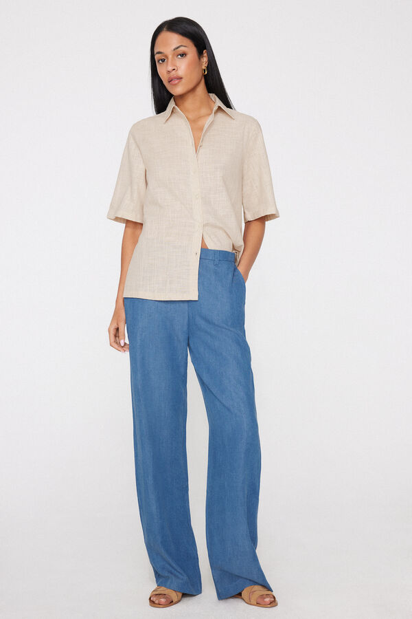 Wide Leg Denim Canvas Trousers  