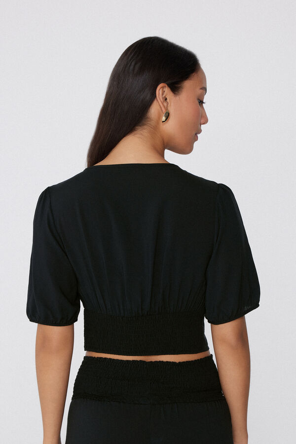 Short Sleeve Viscose Crop Top with Gathering  