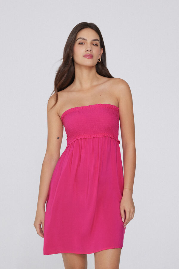 Kurzes gesmoktes Bandeaukleid Viskosetuch  