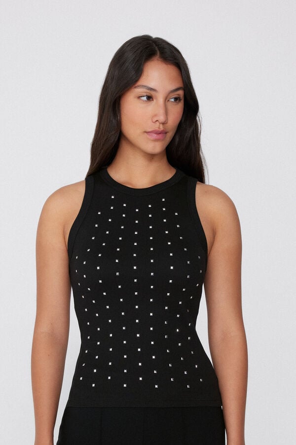 Ribbed Racer Back Camisole with Studs  