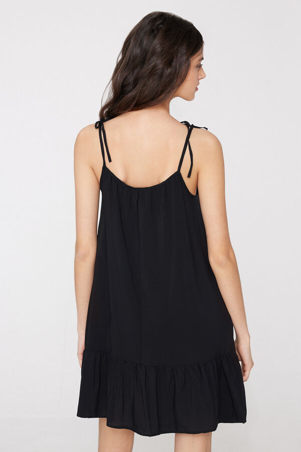Short Viscose Canvas Tie Dress  