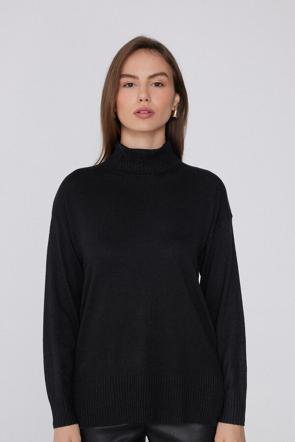 Long Thick Polo Neck Top with Wool  