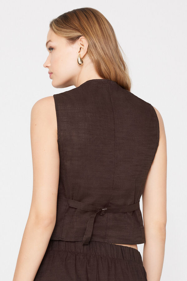 Gilet Toile de Coton &agrave; Boutons Effet Lin  