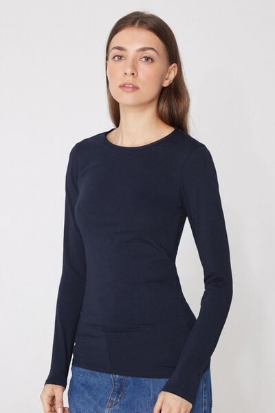 Organic Stretch Cotton Top with Long Sleeves and a Round Neck