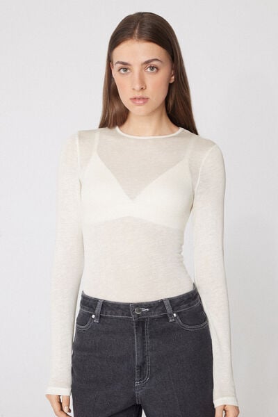 Body Col Rond En Viscose Et Laine M&eacute;rinos