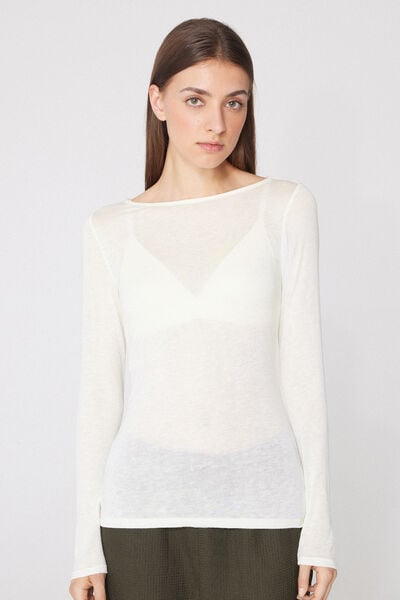 Lightweight Boat Neck Top with Merino Wool