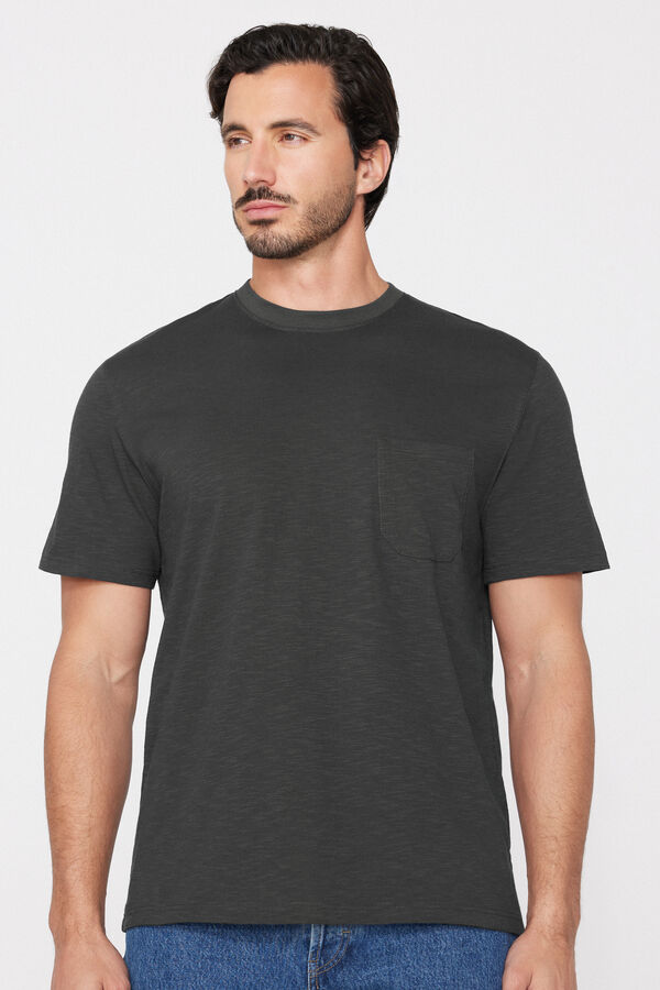 T-Shirt em Algod&atilde;o Mesclado com Bolso  