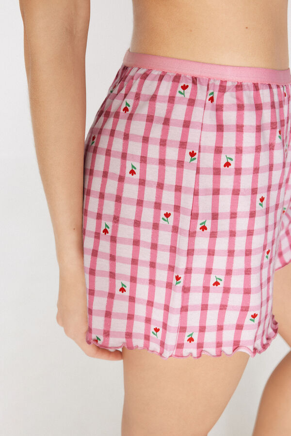 Printed Cotton Shorts with Rolled Hem  