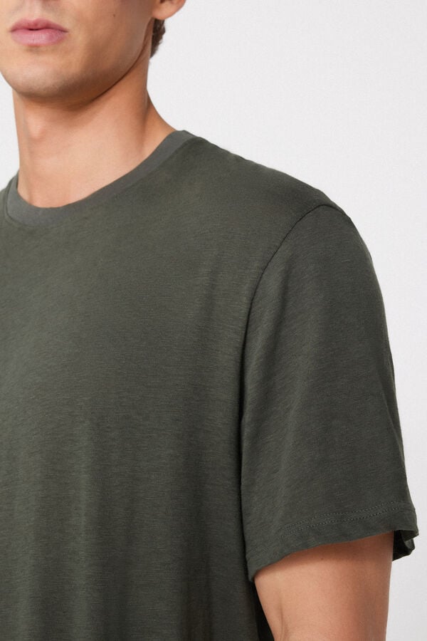 T-Shirt Girocollo in Cotone e Lino  