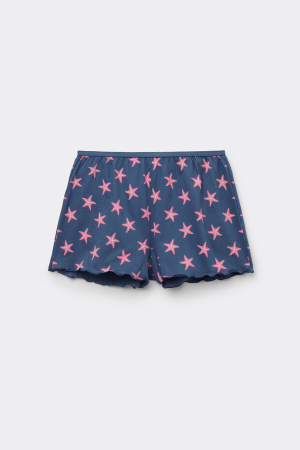 Printed Cotton Shorts with Rolled Hem  