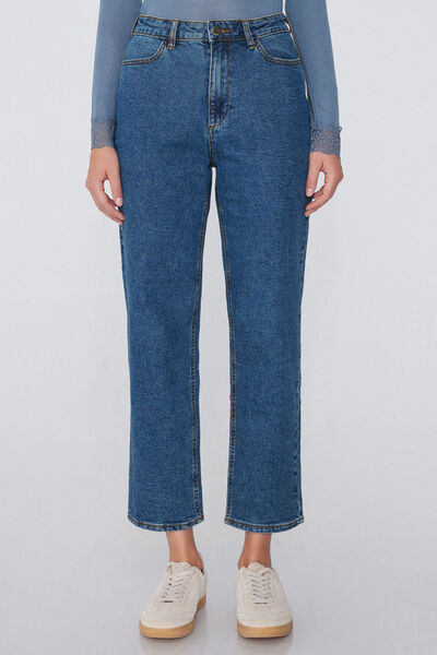 High-Waisted Straight-Leg Denim Jeans with Pockets
