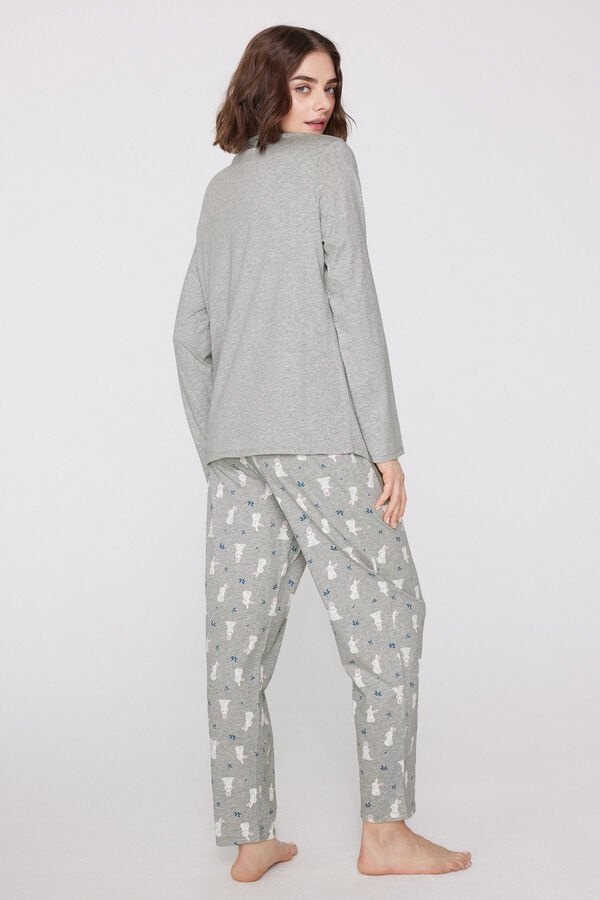 Bunny Print Long Cotton Pajamas  