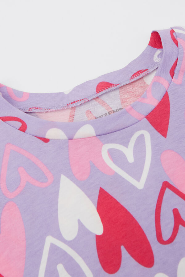 Dlouh&eacute; D&iacute;vč&iacute; Pyžamo z Bavlny Potisk Srdce  