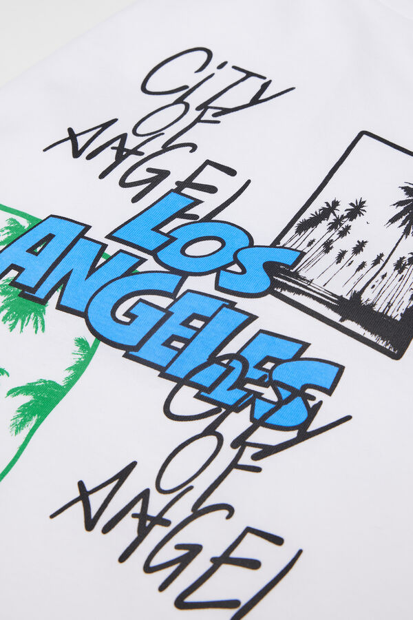 T-shirt Col Rond en Coton avec Imprim&eacute;  