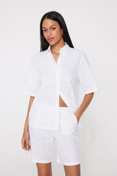 Camicia Mezza Manica 100% Cotone Effetto Lino