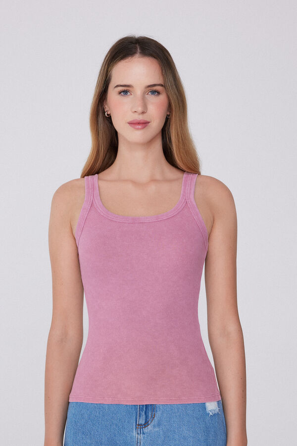 Faded Ribbed Camisole with Wide Shoulder Straps  