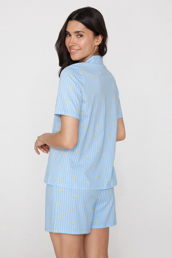 Short Cotton Button-Up Pyjamas with Lemon Print  