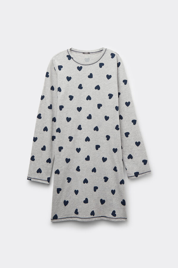 Camicia da Notte Manica Lunga Cotone Cuori  