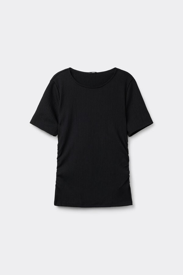 Short Sleeve Crinkle Top with Gathering  