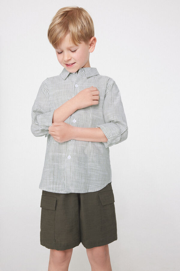 Camicia Manica Lunga Bimbo Tela Cotone Effetto Lino  