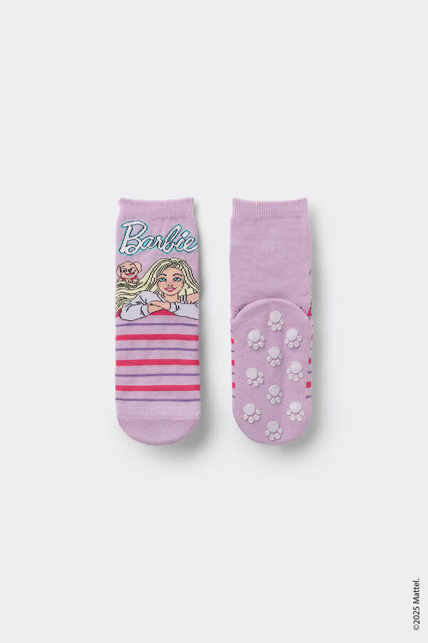 Girls&rsquo; Short Non-Slip Socks with Barbie Print  