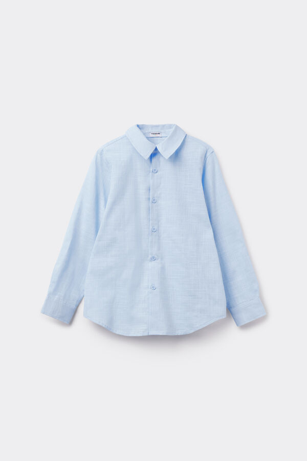 Camicia Manica Lunga Bimbo Tela Cotone Effetto Lino  