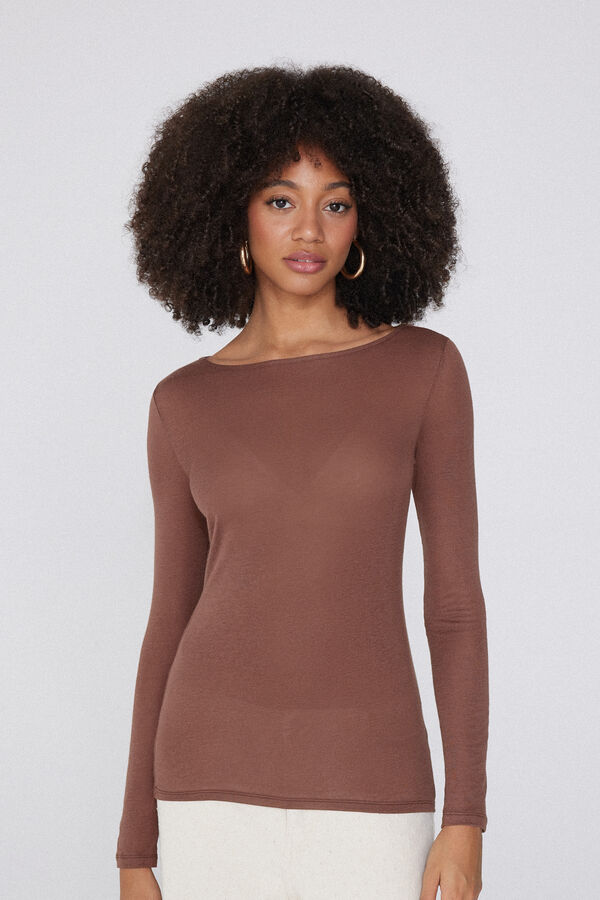 Lightweight Viscose and Merino Wool Boat Neck Top  