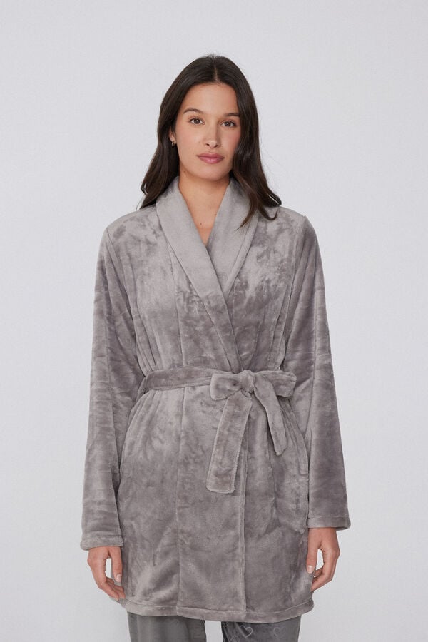 Plain-Coloured Soft Fleece Dressing Gown  