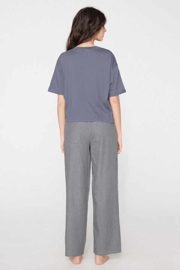 Pyjama Long Manches Courtes en Coton et Toile  