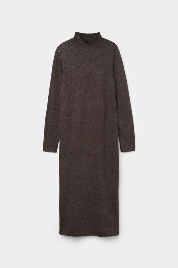 Long Ribbed Wool Fabric Turtleneck Dress  
