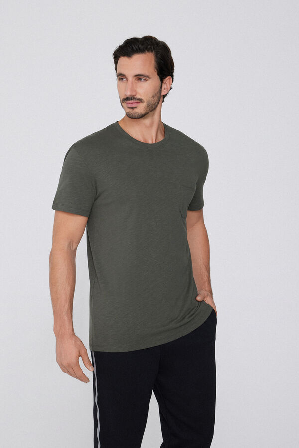 Camiseta de Algod&oacute;n Jaspeado con Bolsillo  