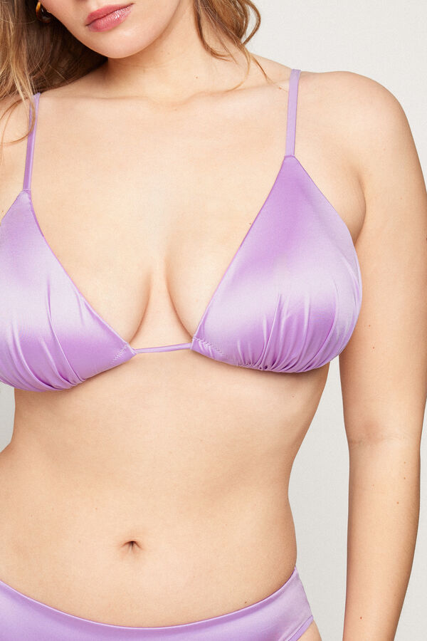 Lilac Shiny Glam Lightly Padded Triangle Bikini Top  