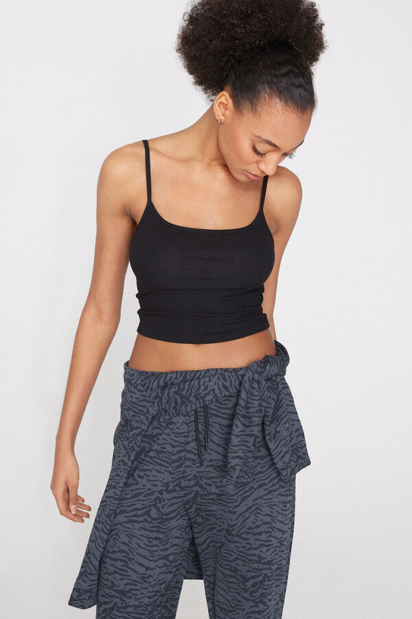 Ribbed Cotton Crop Top with Thin Straps  