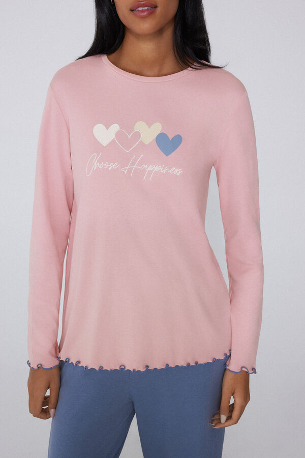 Langer Pyjama aus Baumwolle mit Herz-Print  