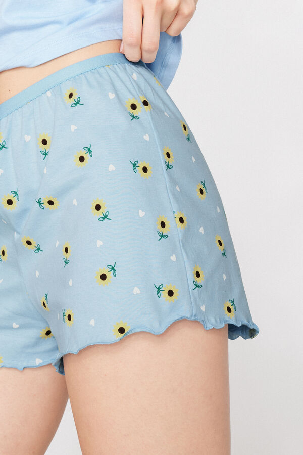 Printed Cotton Shorts with Rolled Hem  